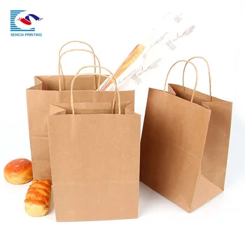 индивидуальный дизайн Пользовательский логотип коричневый крафт-бумажный пакет быстрого питания с ручкой для еды навынос