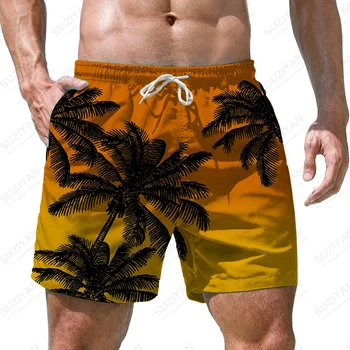 Мужская летняя пляжная вечеринка Кокосовая пальма Лоскутные шорты с 3D принтом Высококачественные Большие мужские шорты в стиле уличного хип-хопа