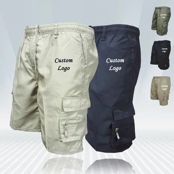 Мужские шорты-карго с логотипом на заказ, камуфляжные шорты с множеством карманов, мужские летние свободные рабочие короткие штаны 