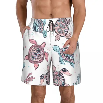 Летние мужские шорты с 3D-печатью Sea Turtles, пляжные гавайские домашние шорты на шнурках для отдыха