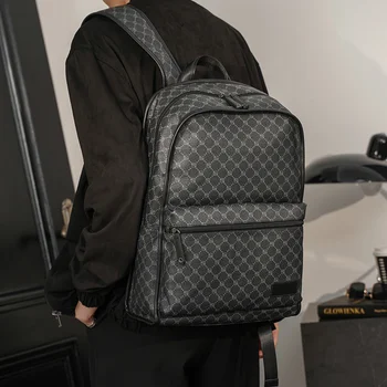 Мужской рюкзак в клетку, мужской рюкзак для путешествий большой емкости, мужская школьная сумка из искусственной кожи, рюкзак