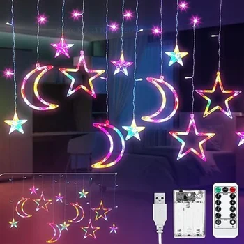 Гирлянды со звездами и Луной Светодиодные фонари Гирлянды для штор с питанием от USB с пультом дистанционного управления Сказочные гирлянды